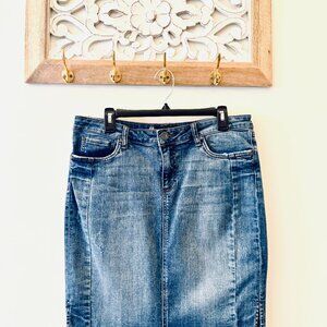 KUT Connie Distressed Denim Skirt
